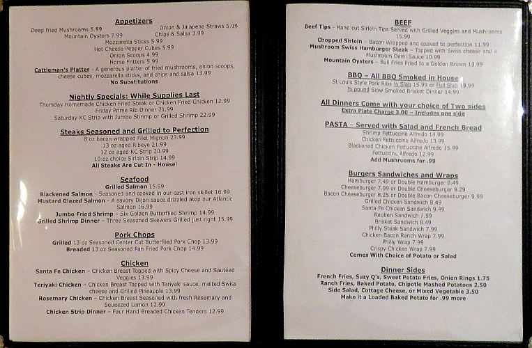 Stockyard Restaurant Menu - Fredonia, Kansas