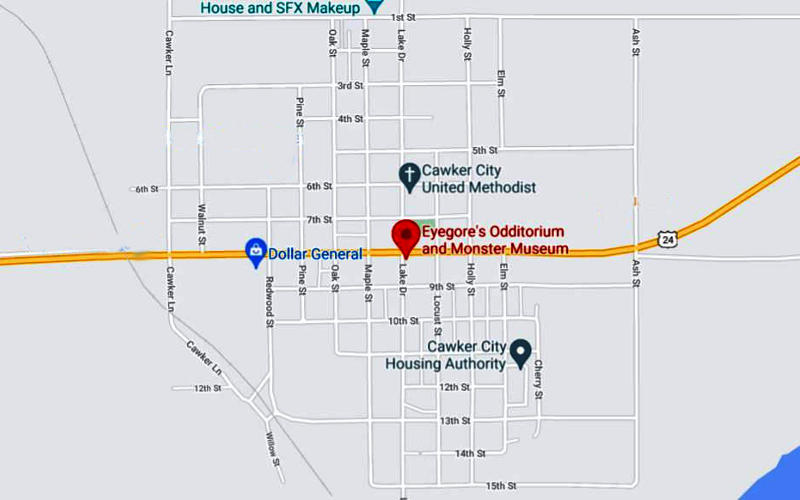 Eyegore's Curiosities and Monster Museum Map - Cawker City, Kansas