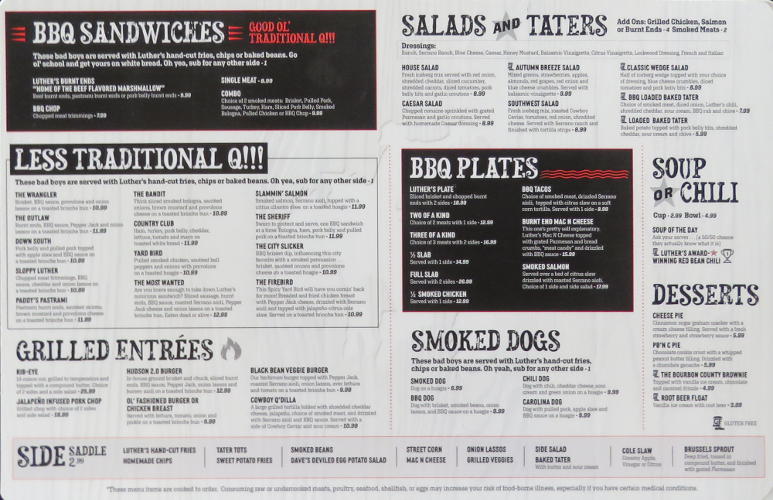 Luther's BBQ Menu - Fort Scott, Kansas