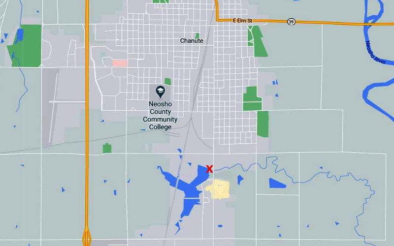 Santa Fe Park Falls and Bridge Map - Chanute, Kansas