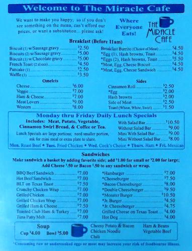 Breakfast and sandwich menu