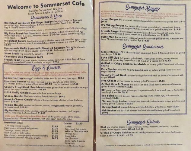 Sommerset Hall Cafe Breakfast Menu