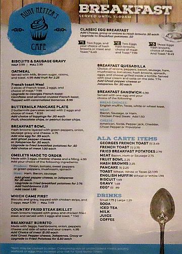 Aunt Netters Cafe Breakfast Menu - Lecompton, Kansas
