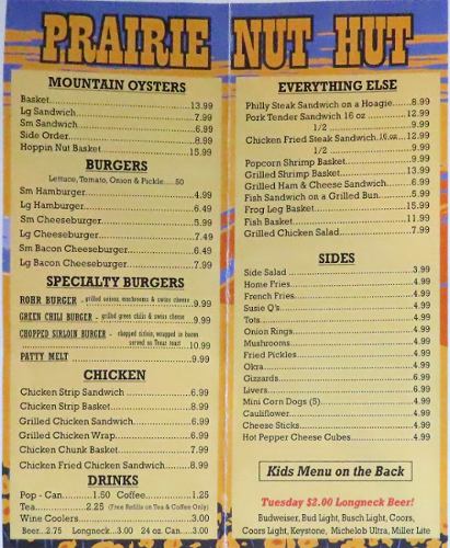Prairie Nut Hut menu - Altoona, Kansas