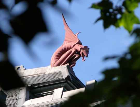 gargoyle or griffin on the haunted B. P. Waggener home