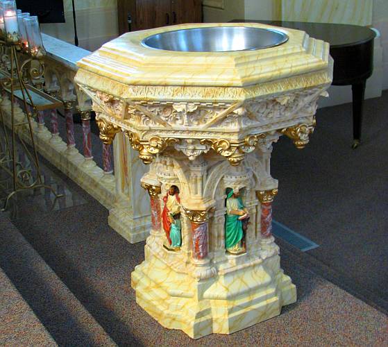 Baptismal font at St. Teresa Catholic Church