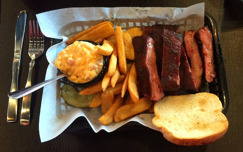 Cheesy corn, fries and ribs - The Stack BBQ  Kansas City, Missouri