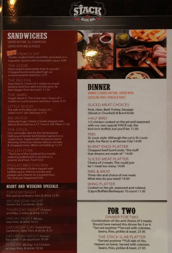 The Stack sandwich and diner menu - Kansas City, Missouri