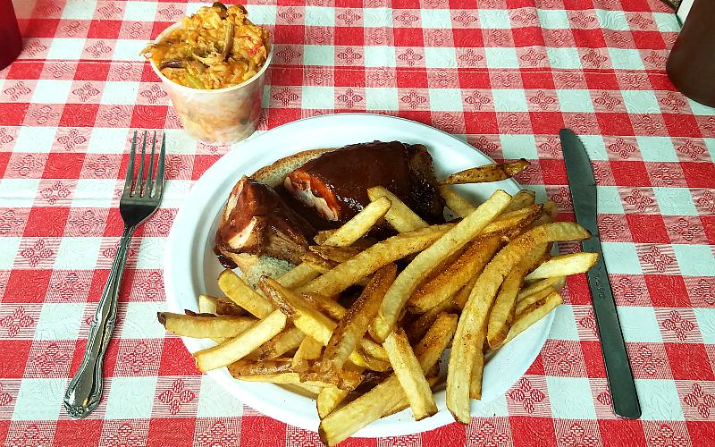 1/4 chicken, spicy jambalaya and fresh cut French Fries