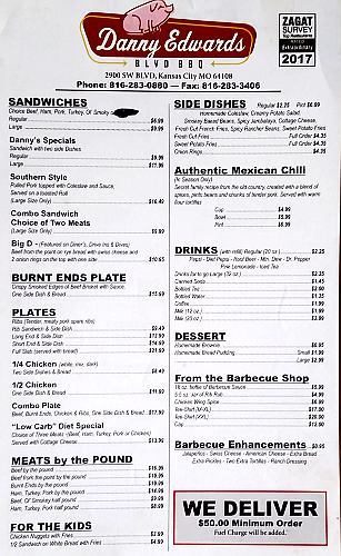 Danny Edwards BBQ Menu - Kansas City, Missouri