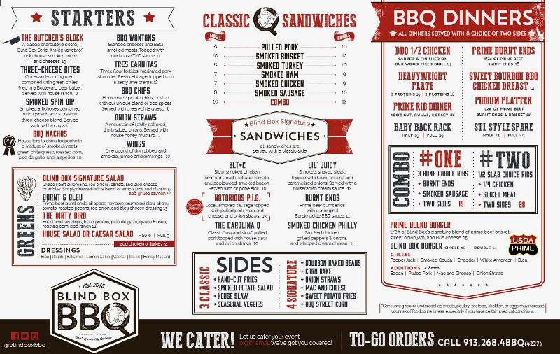 Blind Box BBQ Menu - Shawnee, Kansas