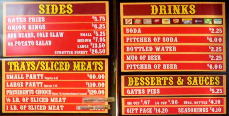 Gates sides and drinks menu