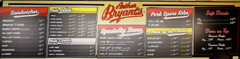 Arthur Bryant's Barbeque Menu - Kansas City, Missouri