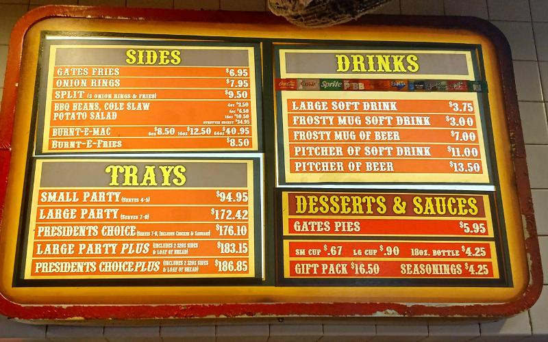 Gates sides and drinks menu