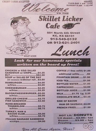 Skillet Licker Cafe lunch menu