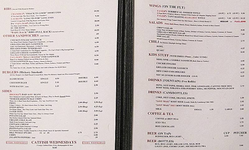 Papa Bob's Bar-B-Que menu