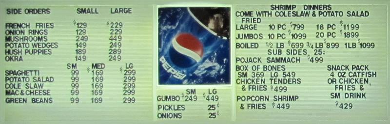 Mad Jack's side dishes menu