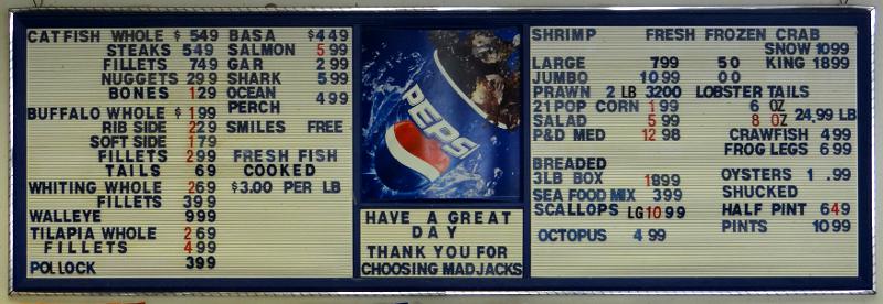 Mad Jack raw seafood menu