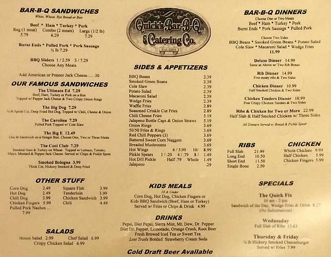 Quick's BBQ menu - Kansas City, Kansas