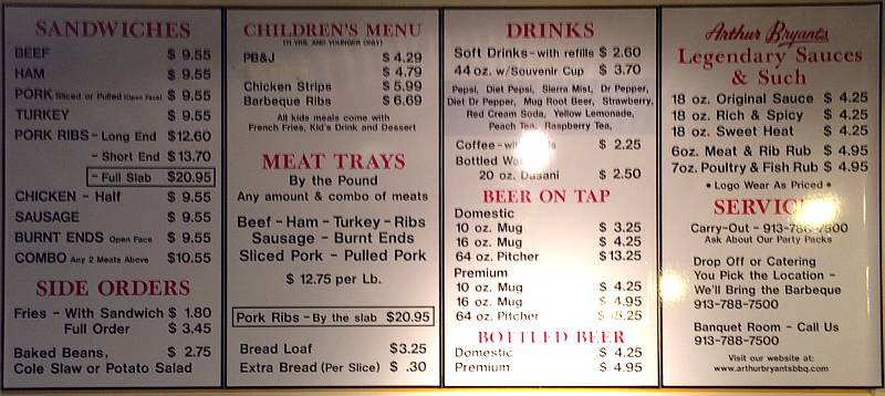 Arthur Bryants Menu - Kansas City, Kansas