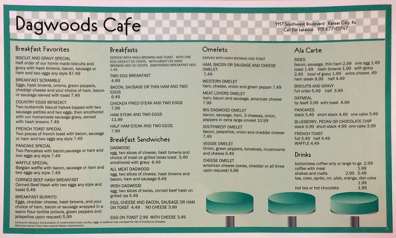 Dagwood's Cafe breakfast menu - Kansas City, Kansas