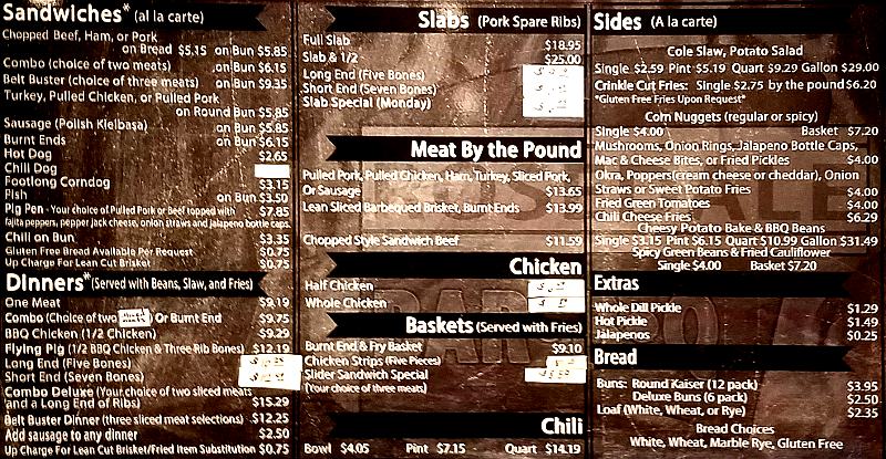 Rosedale Barbeque menu