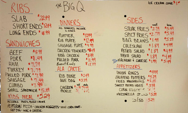 Big Q Barbecue Menu - Kansas City, Kansas