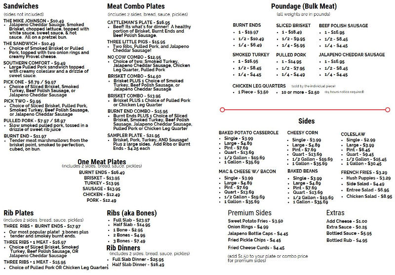 Slap's BBQ menu  - Kansas City, Kansas