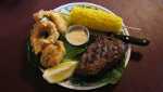 ribeye and catfish at the Bunker Hill Cafe