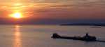 Freighter ans sunset on the Straits of Mackinac