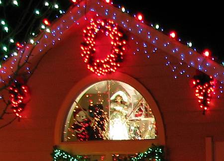 Window with toys in the Henderson family Lawrence Christmas Display