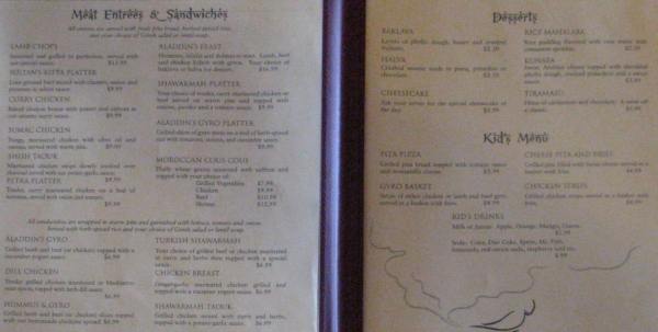 Aladdin's Cafe menu page 2