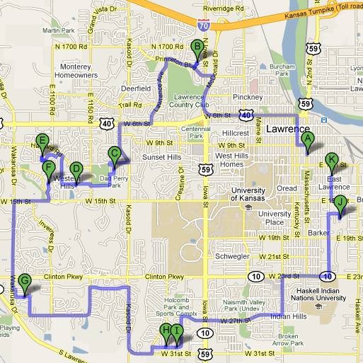 Lawrence Christmas Light display tour map