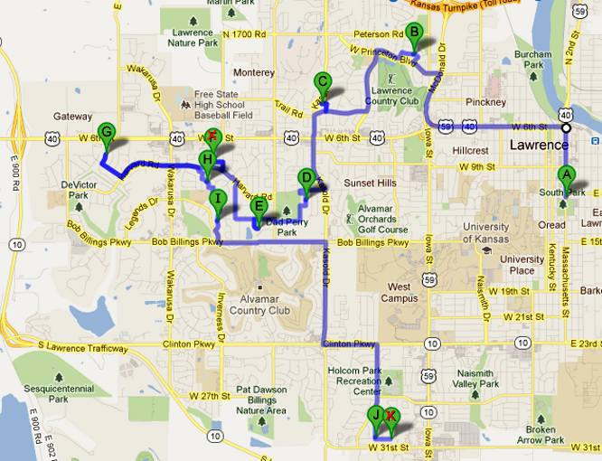 Lawrence Christmas Light display tour map