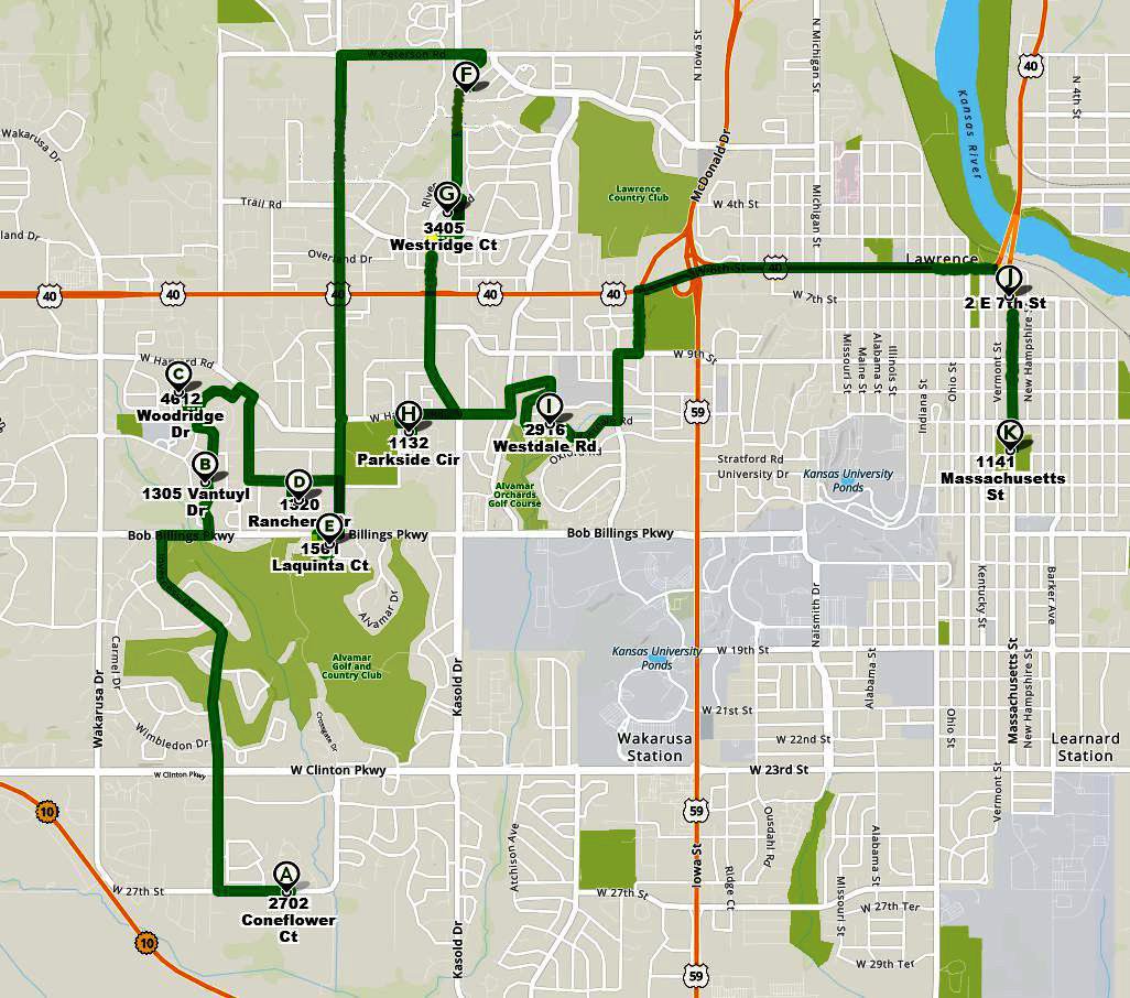 Lawrence Christmas Light display tour map