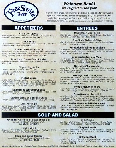 Free State Brewing Company menu