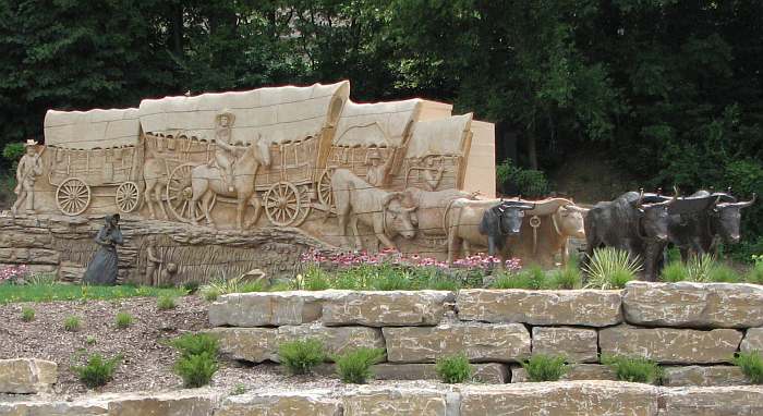 Charles Goslin wagon train sculpture in Shawnee, Kansas