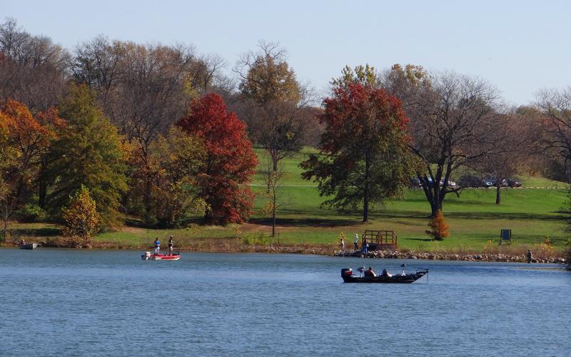 Fishing in autumn at Shawnee Mission Lake