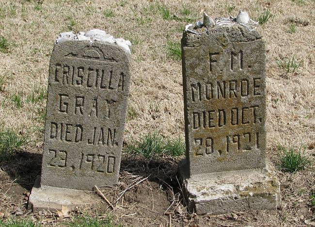Priscilla Gray and  F. M. Monroe graves