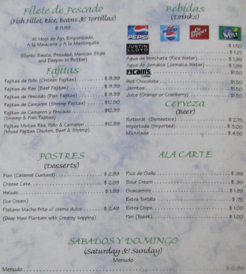 Mariscos Veracruz menu page 2