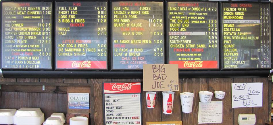 Smokin' Joe's menu - Olathe, Kansas