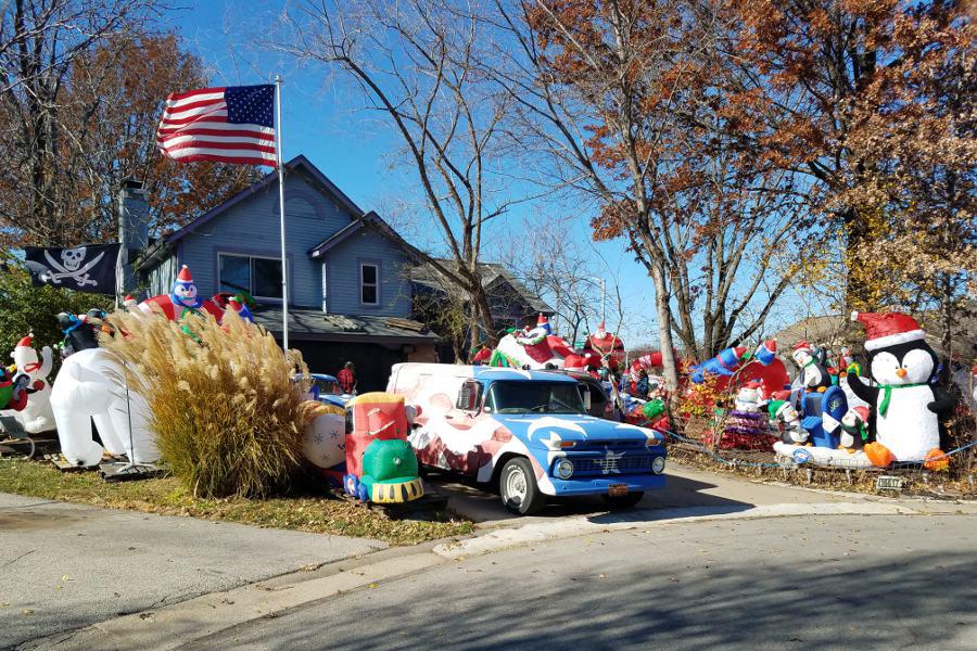 Paulie's Penguin Playground Christmas display in Olathe, Kansas