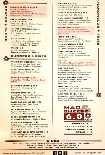 Austin's Bar and Grill Burger Menu - Olathe, Kansas