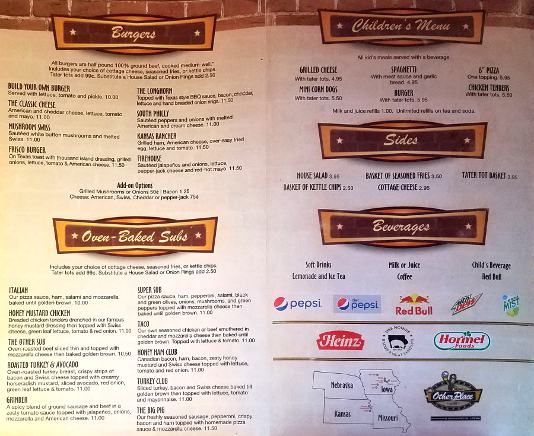 Subs and burger menu