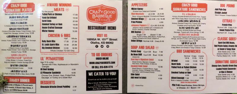 Crazy Good Eats Menu - Olathe, Kansas