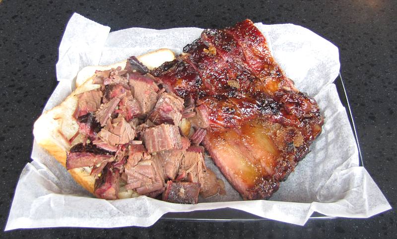 burnt ends and four pork ribs at McGuire's Smokehouse