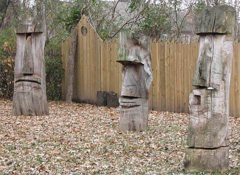 Overland Park Tiki Heads - Easter Island sculptures