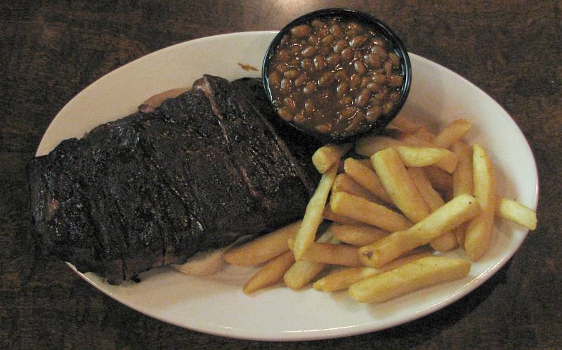 BBQ ribsm fries and beans at KC Masterpiece.