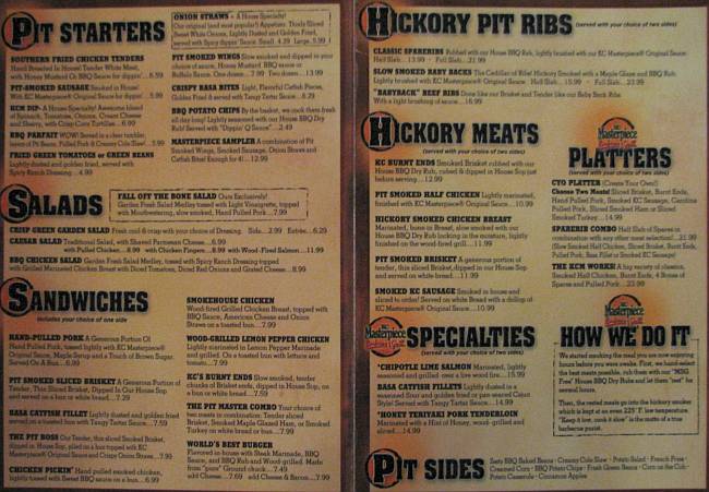 KC Masterpiece menu