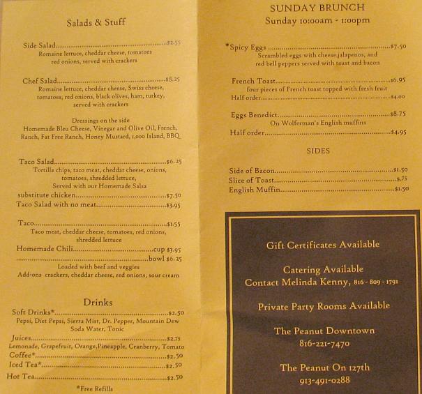 Peanut brunch menu